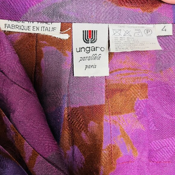 Emanuel Ungaro Luxury Purple w/ Floral Pleated Midi Skirt - Picture 6 of 9